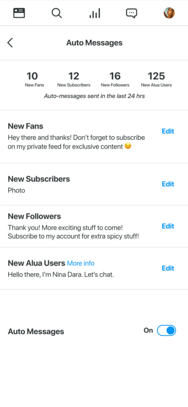 Welcome message for new followers and subscription